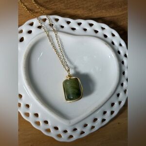 Genuine JADE pendant Gold wire wrapped 18k gold plated chain